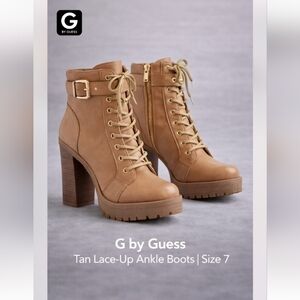 G by Guess Tan Lace-Up Ankle Boots w/ Buckle Detail – Women’s Size 7